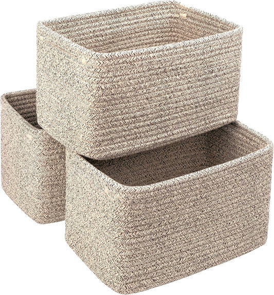 Small Cotton Rope Basket – Storage Bin for Organizing (10.6" x 6.7" x 6.7"), Bathroom Storage Basket for Shelf, Counter & Closet（Beige）