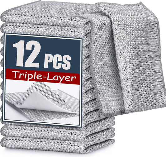 Navona 12 Pcs New Upgrade Steel Wire Dishcloth,Triple-Layer Steel Wire Cleaning Cloth,Powerful Cleaning Non-Scratch Wire Dishcloth Rag for Cookware, Sinks, Dishes, Stove Tops