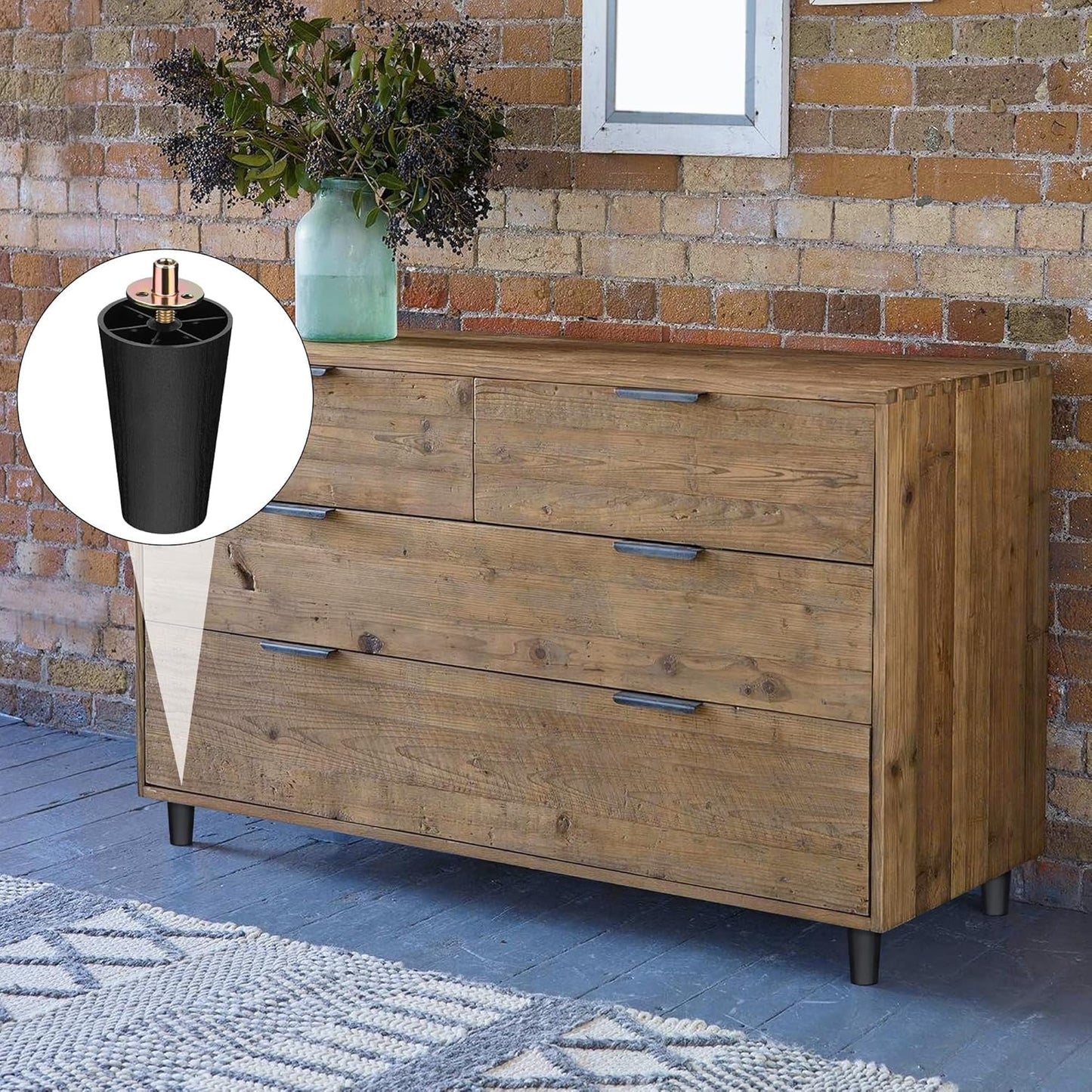 TURSTIN 16 Pack 4 Inch Plastic Furniture Legs with M8 T-Nuts Screws Tapered Sofa Couch and Chair Legs Replacement Furniture Legs for DIY Projects Sofas Coffee Tables Dressers Beds