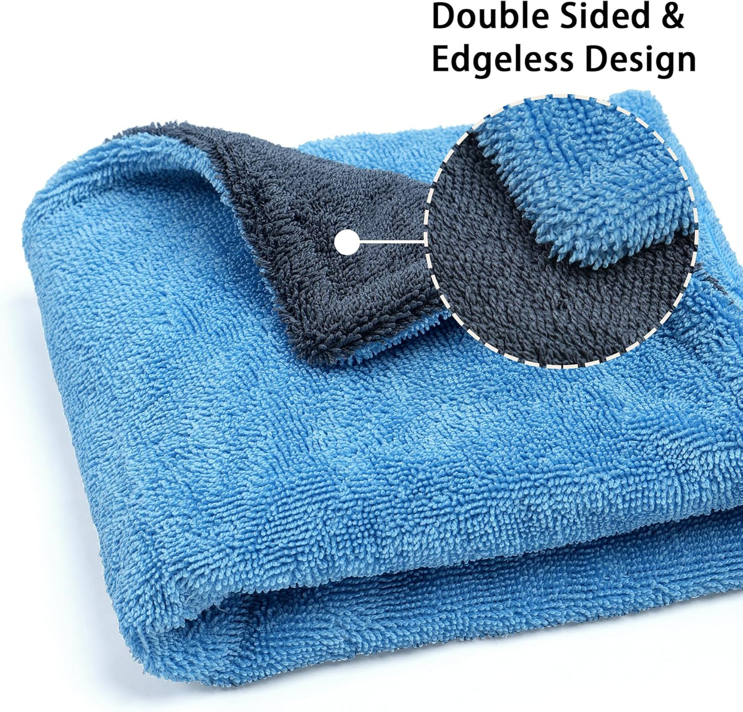 Greenfound Microfiber Towel for Cars, 1000GSM Car Drying Towel, Double Twist Pile & Edgeless Design, No Streaks, Scratches, or Water Spots, Soft and Absorbent, 18"×24", Blue&Grey