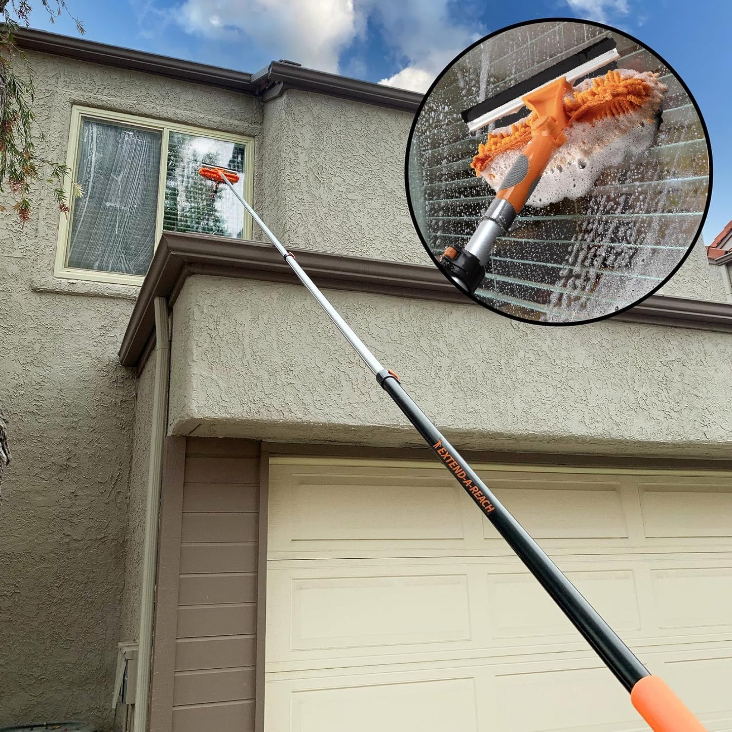 30 ft Window Washing Kit with Extension Pole (36+ Foot Reach) // Window Cleaning Tool & Window Washer Squeegee with Telescopic Extension Pole // Best Indoor Outdoor Window Washing Equipment