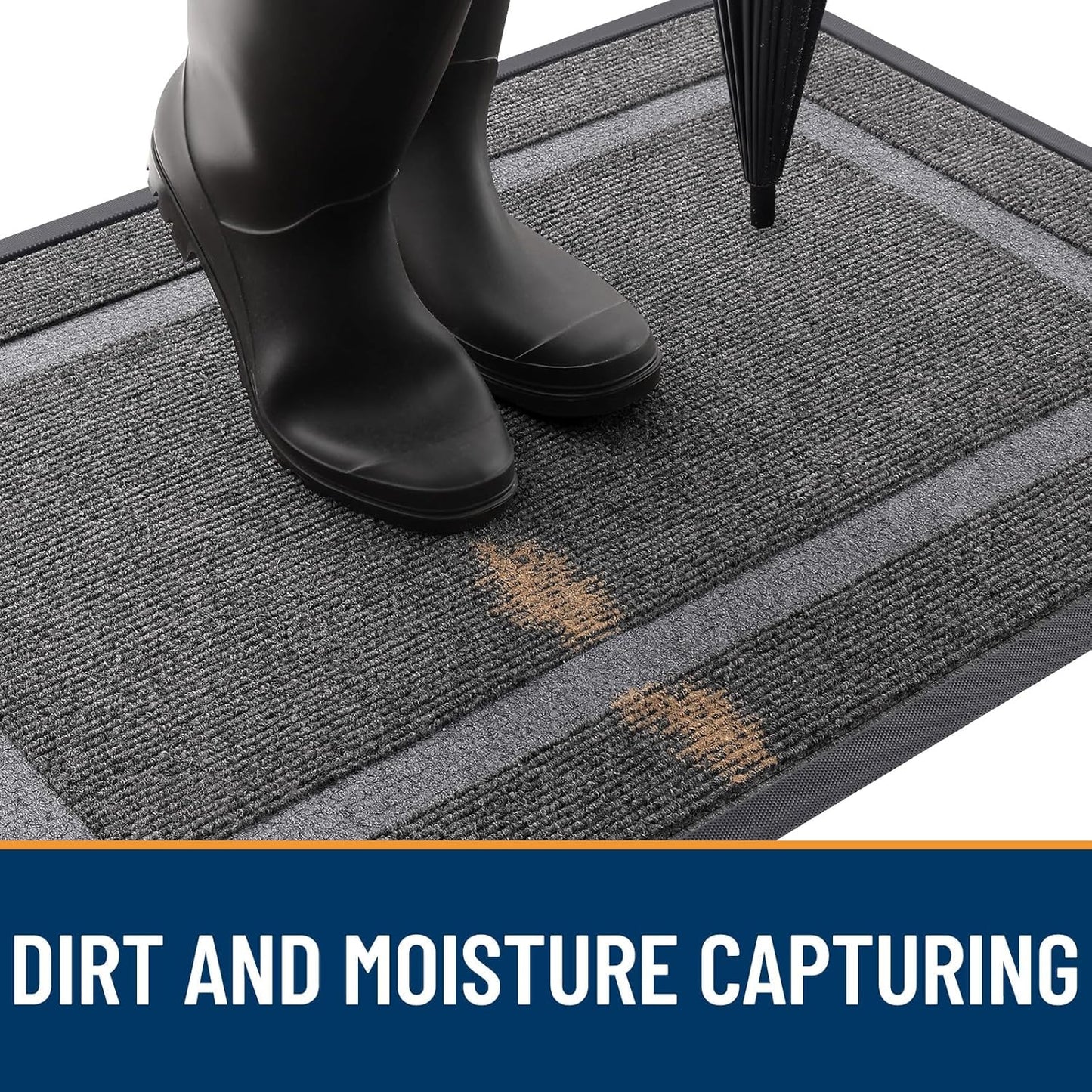 OLANLY Front Door Mat Indoor Outdoor Entrance, Waterproof All-Season, All-Weather Doormat, Sturdy Natural Rubber, Fade Resistant, Low Profile, Easy Clean Patio Porch Entryway Mat, 47x32, Dark Grey