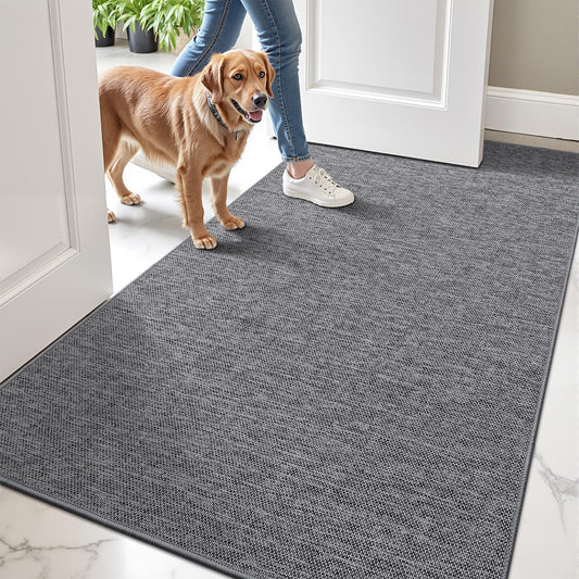 LUMI Ultra Thin Door Mat for Entryway,32"x48" Low Profile Non Slip Rubber Backing Indoor Doormat, Easy Clean Welcome Entrance Mat for Inside House, Patio,Dark Grey