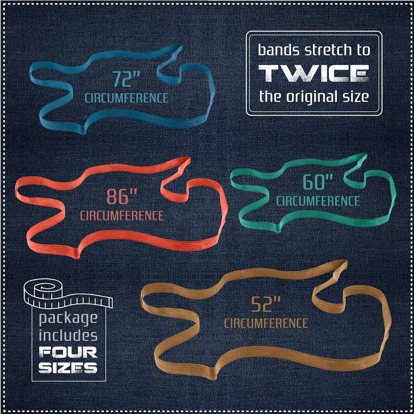 kitchentoolz 48 Pack Mover Bands – Extra Large Rubber Bands for Furniture & Moving Blankets – Heavy-Duty Stretch Bands in 4 Sizes (25", 30", 36", 42") – Secure Drawers, Doors & Covers During Moving & Storage