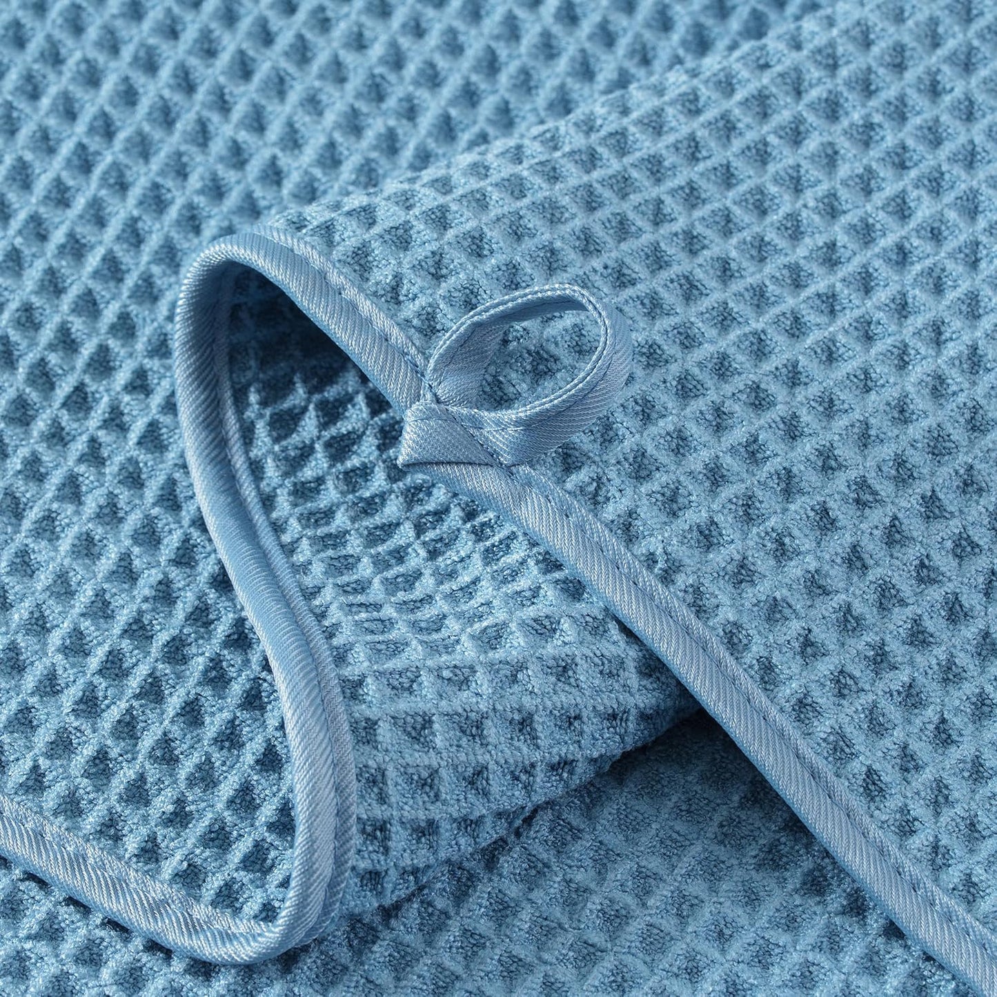 Microfiber Waffle Face Towels, 2 Pieces, Oversized, Soft, Absorbent, Fast Drying, Lint Free (Blue)